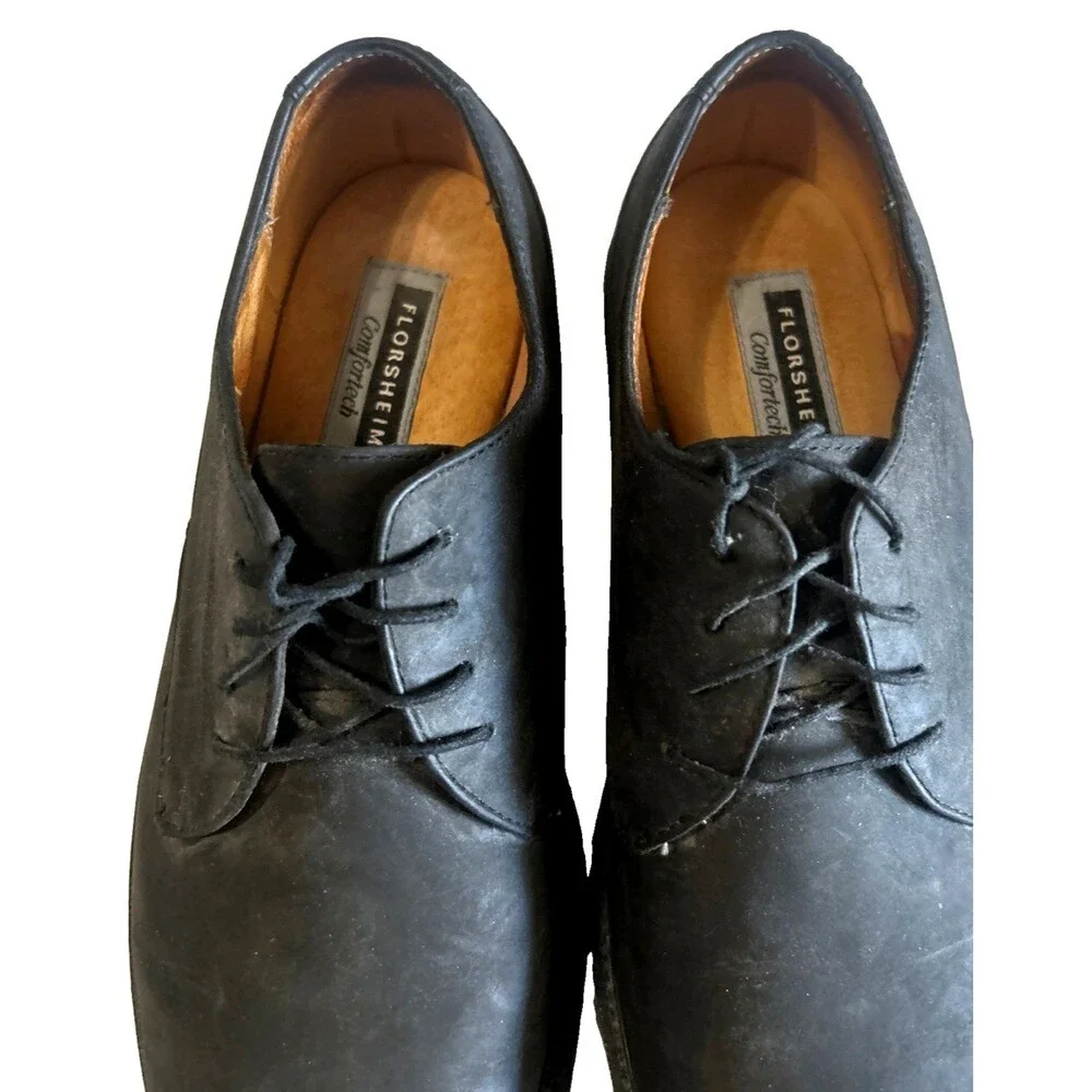 Florsheim Comfortech  Mens 9.5D Black Nubuck Plain Toe Casual Derby Dress Shoes